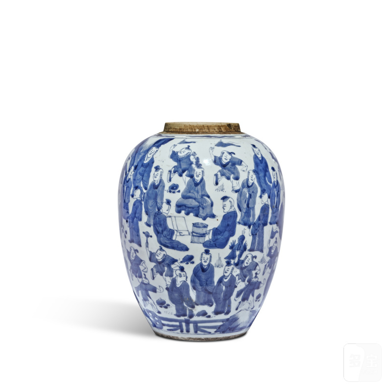 清康熙 青花百子圖罐 - 图4